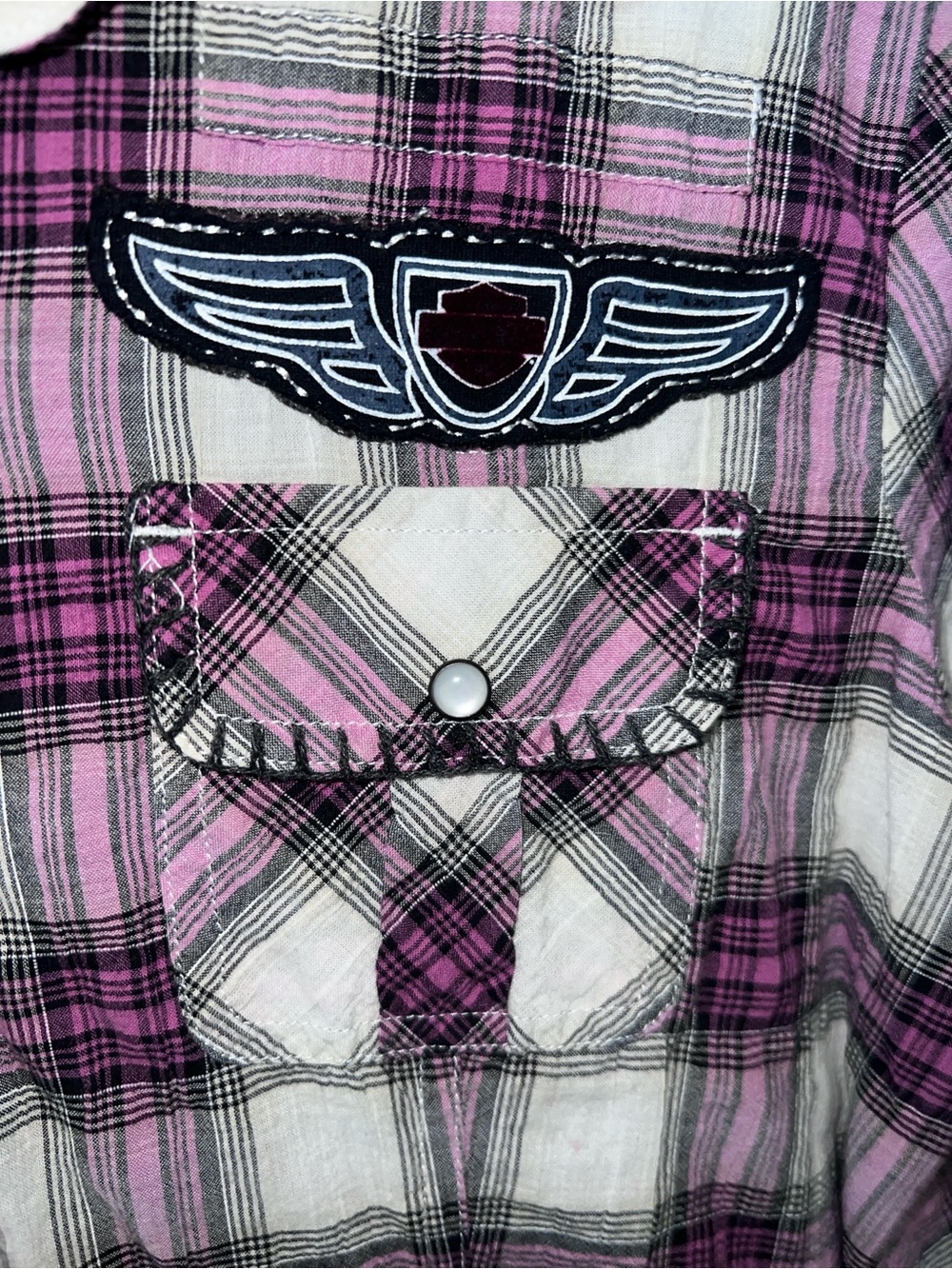 Women’s Harley-Davidson Plaid Shirt with Pearl Snap Western Inspired - Picture 3 of 7